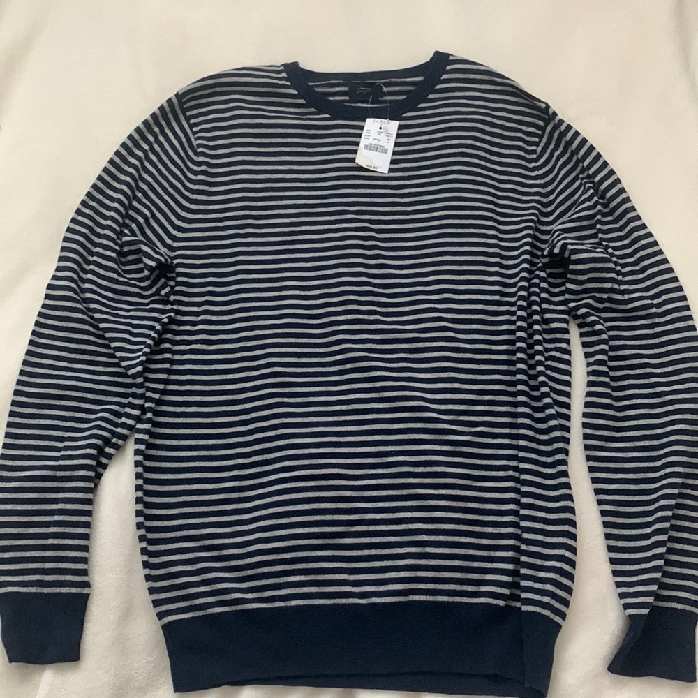 🆕 new J.crew sweater grey navy stripe medium